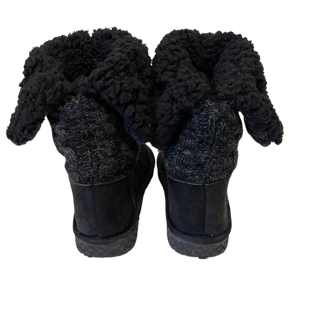 Women’s MUK LUKS Black Fold Over Sherpa Lined Cable Knit Boots - Picture 5 of 6